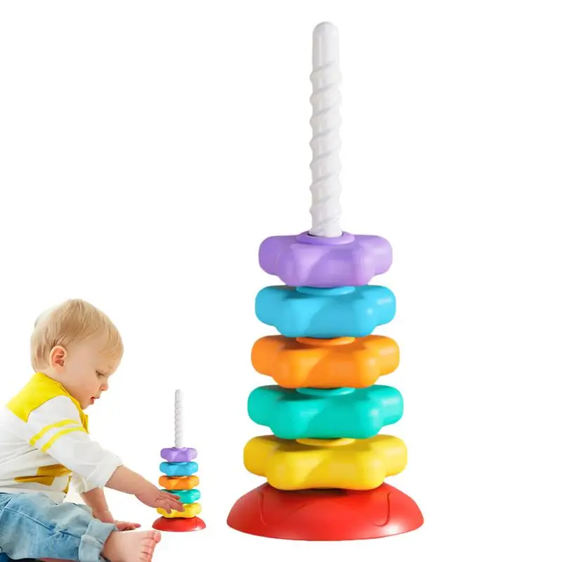 

Rainbow Tower Spinner Star Shape Stacker Toys Early Educational Rainbow Stacking Rings Puzzle Montessori Toy For 6 Months Babies