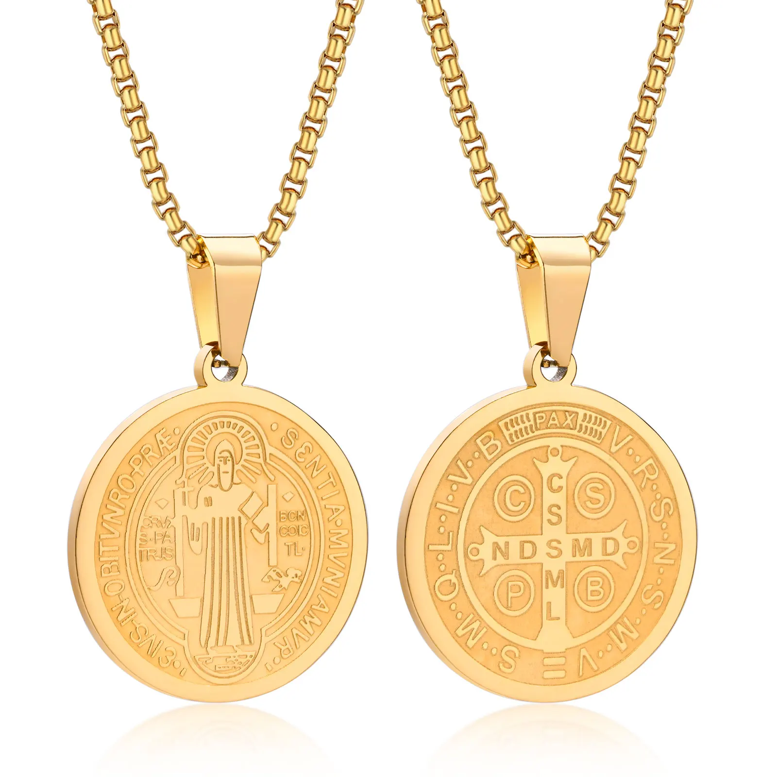 St Benedict Necklace Men, Stainless Steel Saint Religious Jewelry Medal Pendant ,Saint Benedict Amulet Necklace