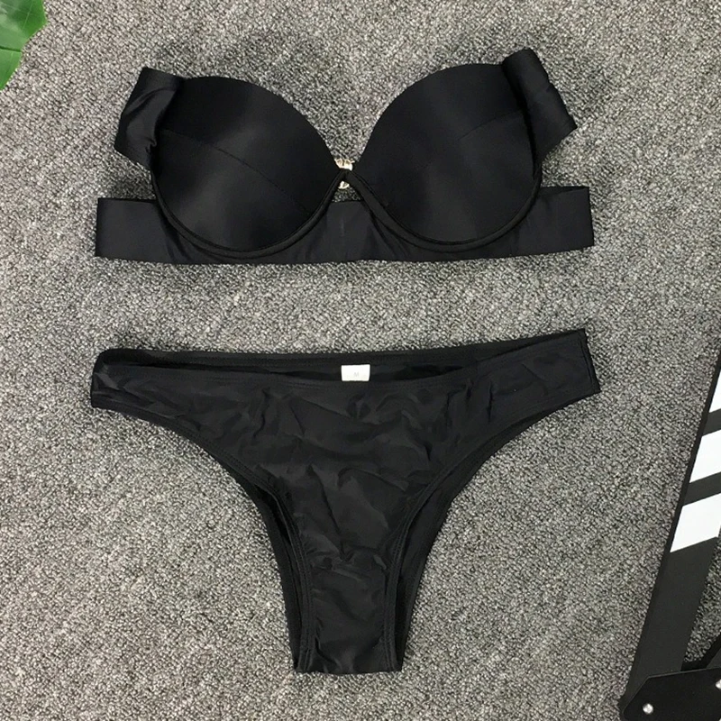 Solid Sexy Bikinis Swimsuit Women Backless Strapless Split Bikini Set Swimwear Summer 2025 New Chic Bathing Suit Two Piece Sets
