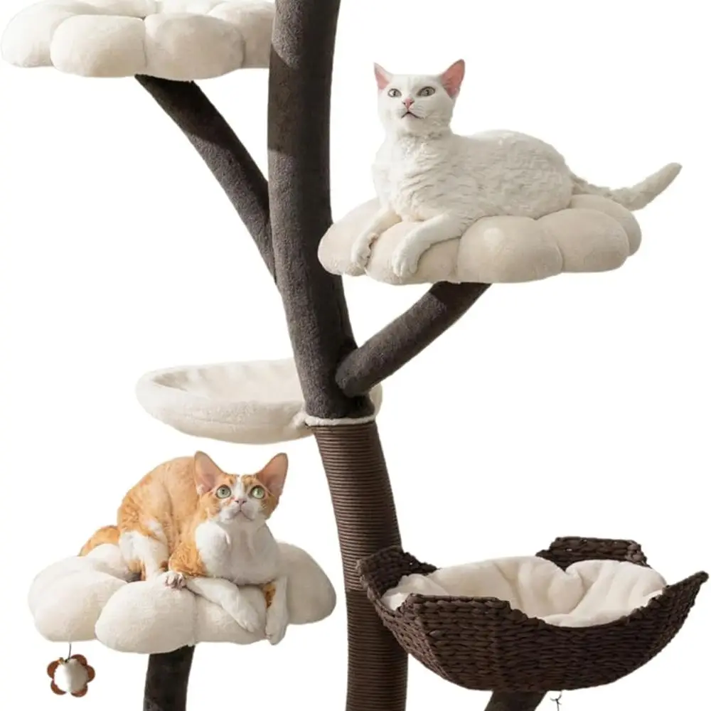 

59 Flower-Themed Cat Tree with Washable Beds, Replaceable Perches, and Scratching Posts for Large Cats