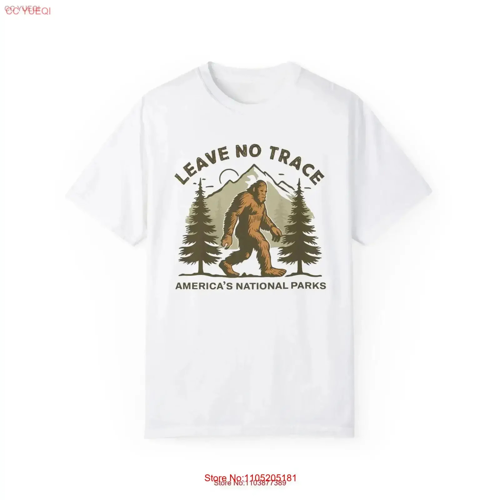 Bigfoot Leave No Trace National Parks Souvenir T Shirt with Fee Shipping vintage Washed Stylish Top For Everyday Wear
