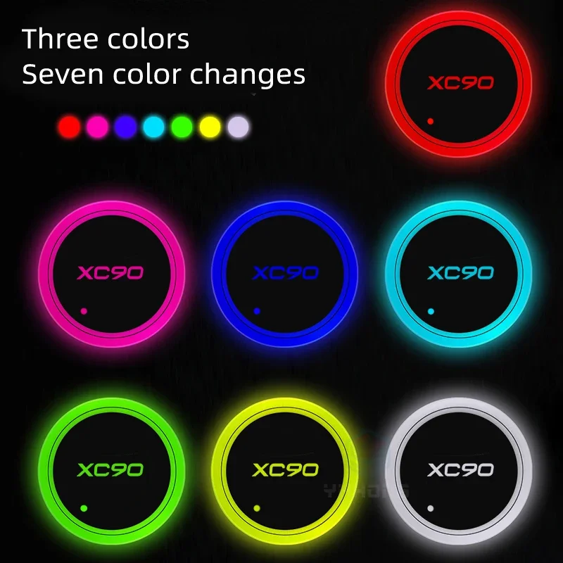 2pcs Car 7 Colorful Intelligent Led Water Cup Luminous Coaster For Volvo XC90 XC60 V40 V60 XC80 Auto Access Soris