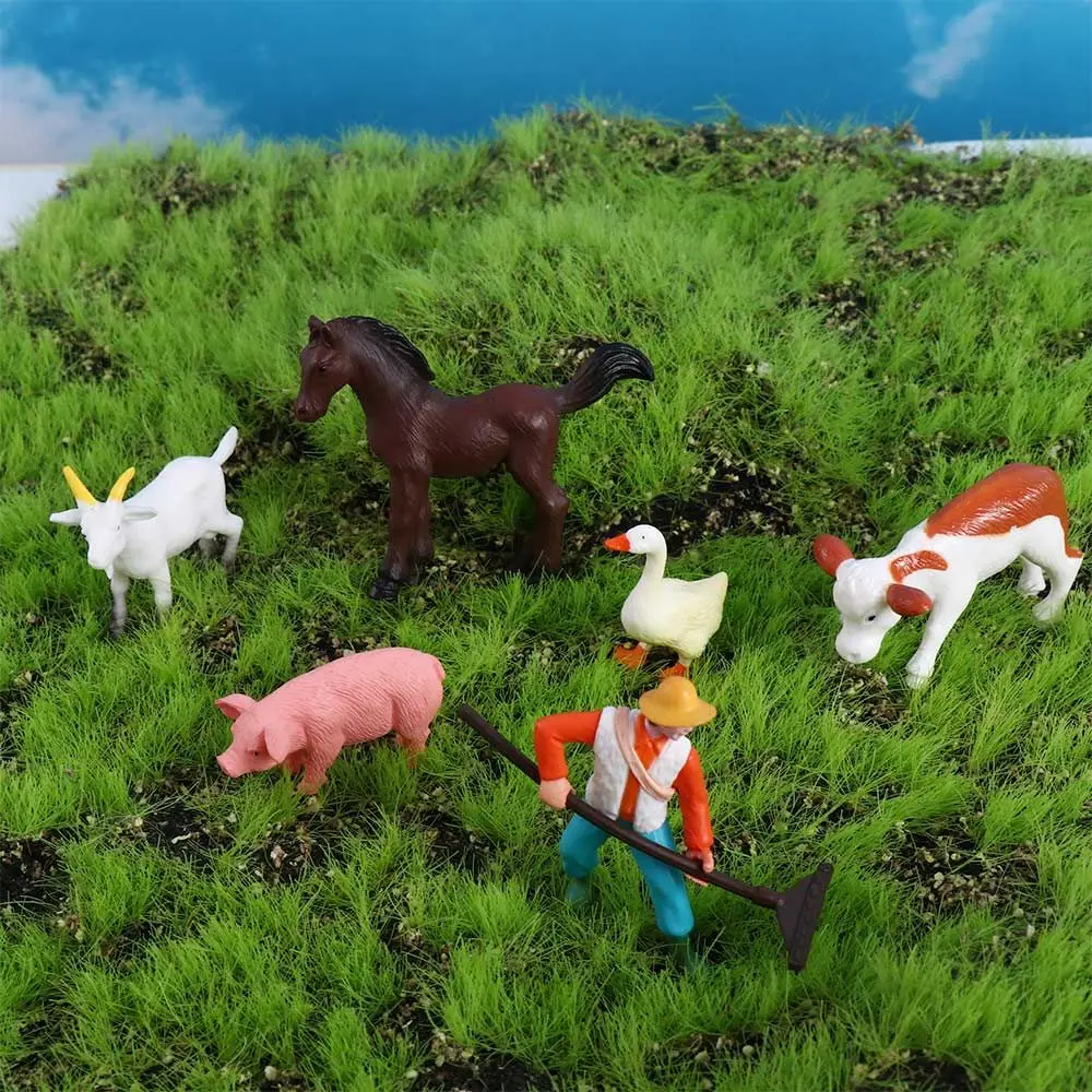 Farmland Worker Figures Pig Horse Cow Sheep Duck Goat Miniatures Animal Mini Model Figurine Fairy Garden Bonsai DIY Decors