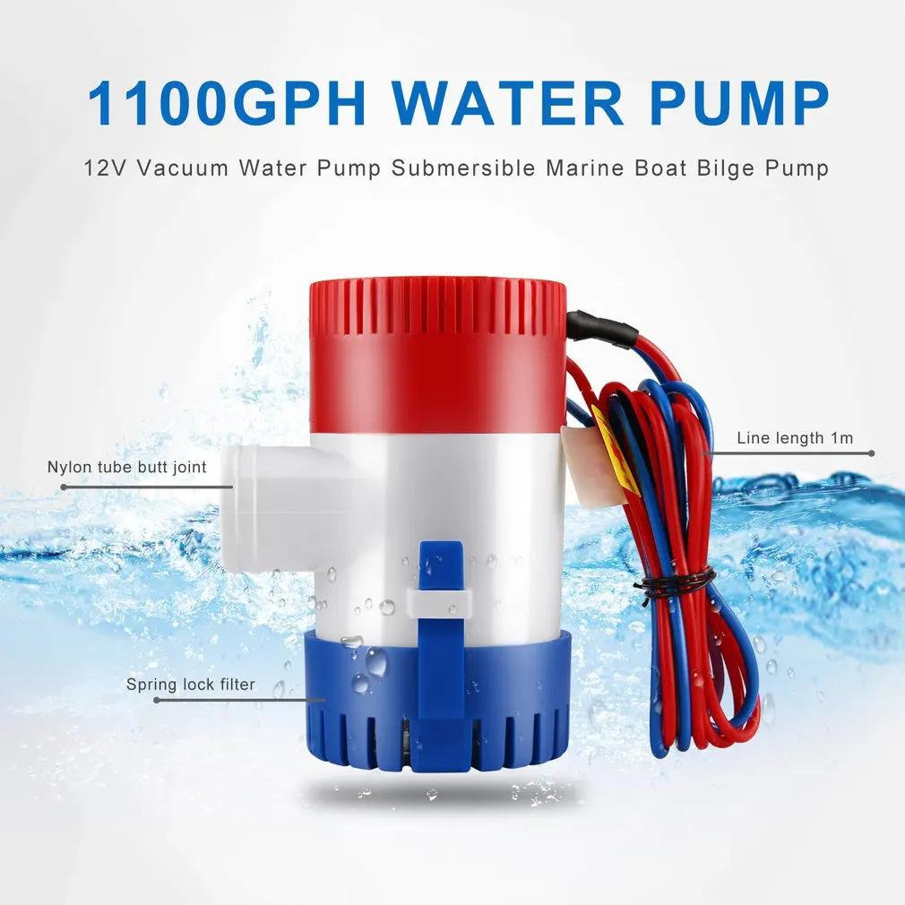 12V Vacuum Water Pump Submersible Marine Boat Bilge Pump 1100GPH Water Pump Used In Boat Seaplane Motor Homes Houseboat