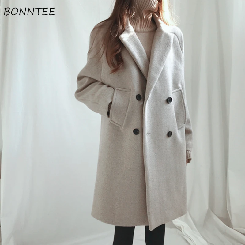 

Blends Women Thicker Elegant Korean Fashion Wool Coats Winter Keep Warm High Street All-match Famous Lady Streetwear Outwear Ins