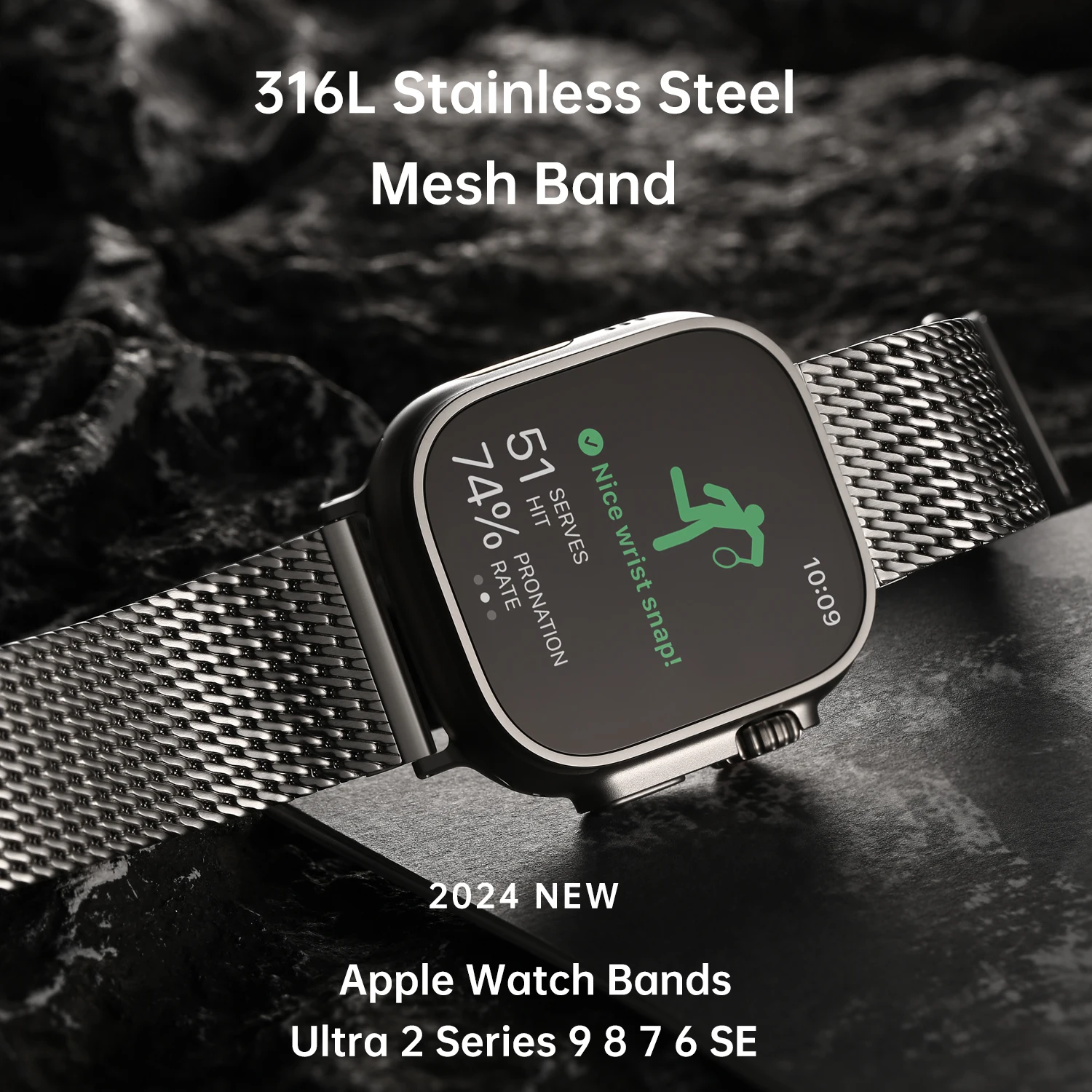 Maikes Apple Watch Ultra 2 Strap 49mm, 316L Stainless Steel Milanese Mesh Band, For Apple Watch 45mm 44mm 41mm 40mm Bracelet