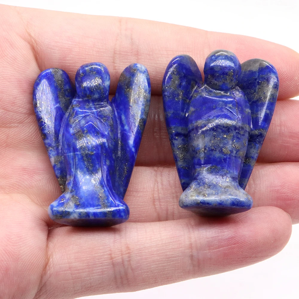 1.5 "estatueta de anjo da guarda em lápis-lazúli natural esculpida à mão artesanato de cristal cura estatueta de pedra reiki decoração de casa presente