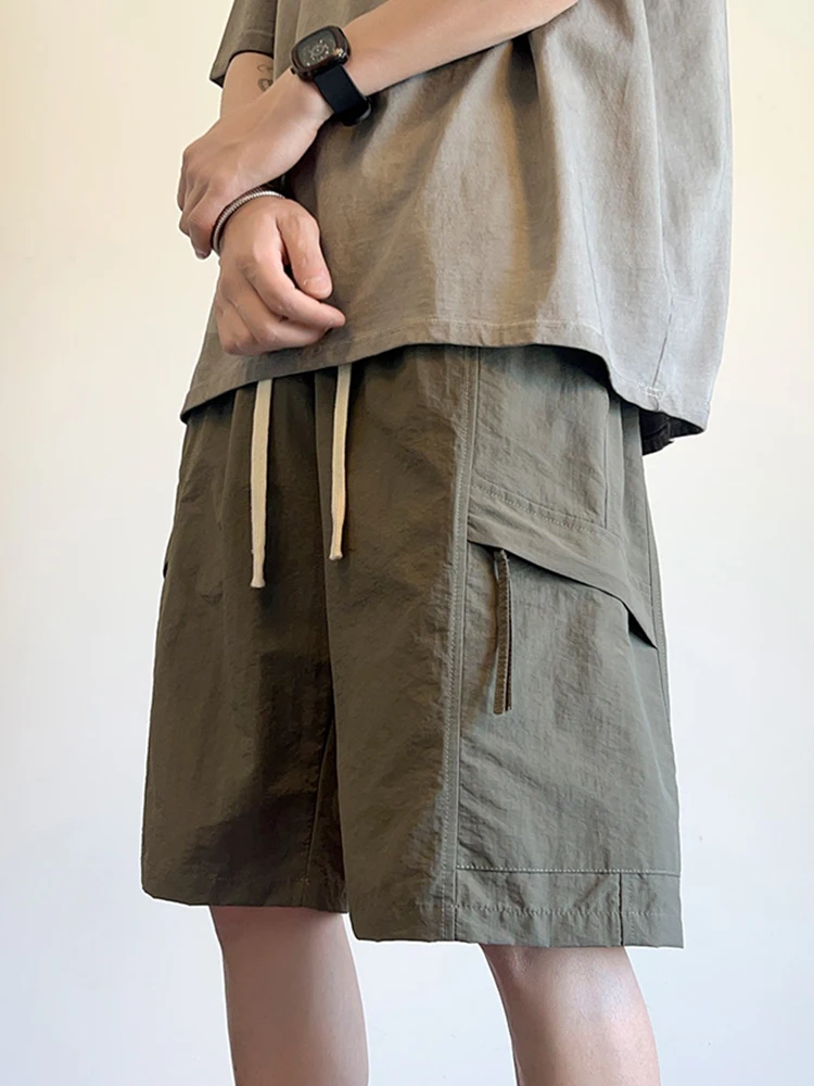 

New 2025 Men's Ice Silk Workwear orts Casual Loose Thin Five-Quarter Pants Youth Trendy Brand Summer Cool Feeling Straight Leg