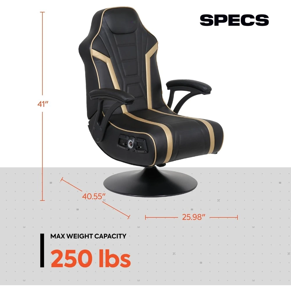 Computer Video Gaming Office Pedestal Chair, Built in Audio Speakers, Ergonomic Design for Adults, Teens, Men, Gaming Chair