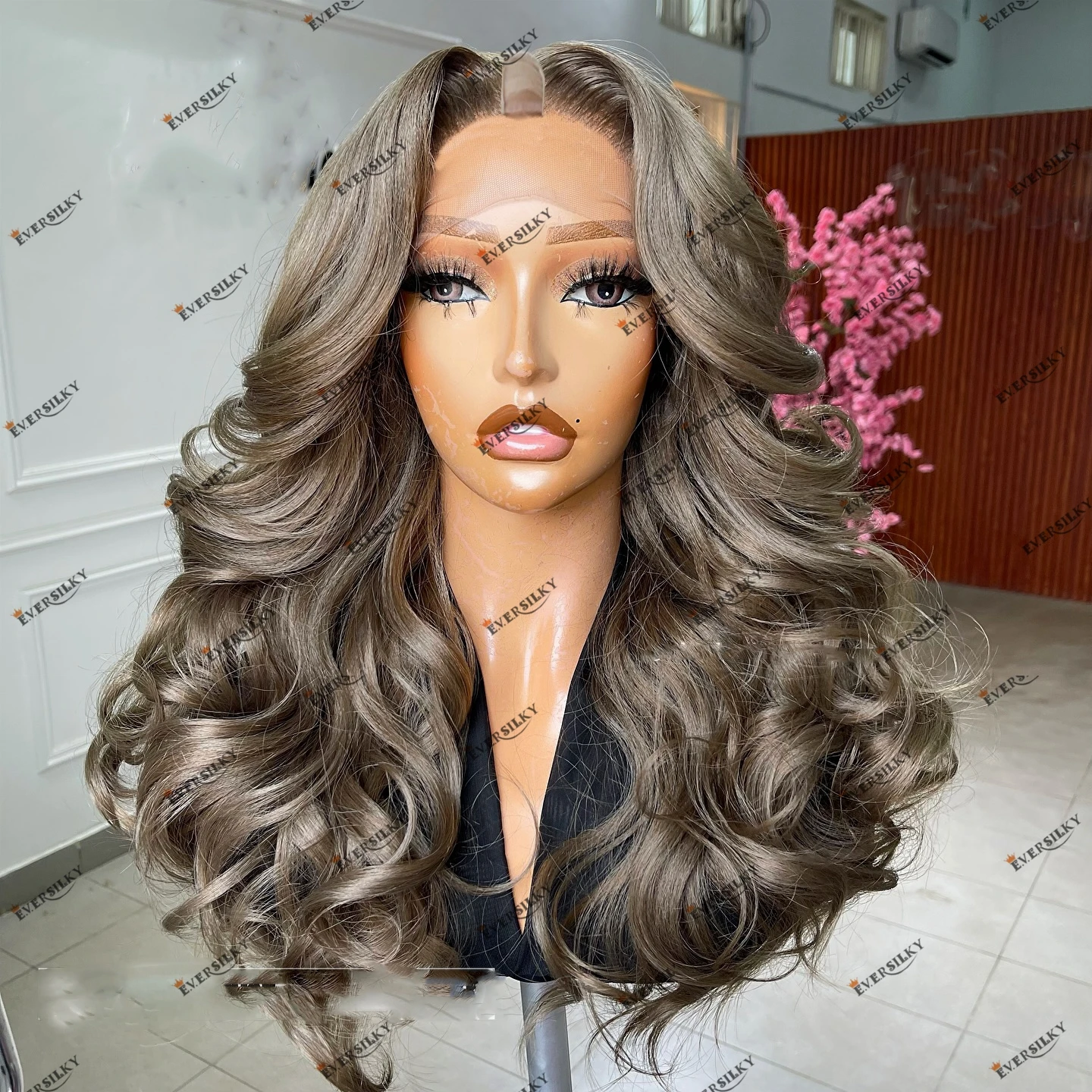 

Human Hair Light Ash Brown 1x4 U Part Wigs for Black Women Ash Blonde Human Hair V Part Human Hair Wigs 200Density Full Wavy Wig