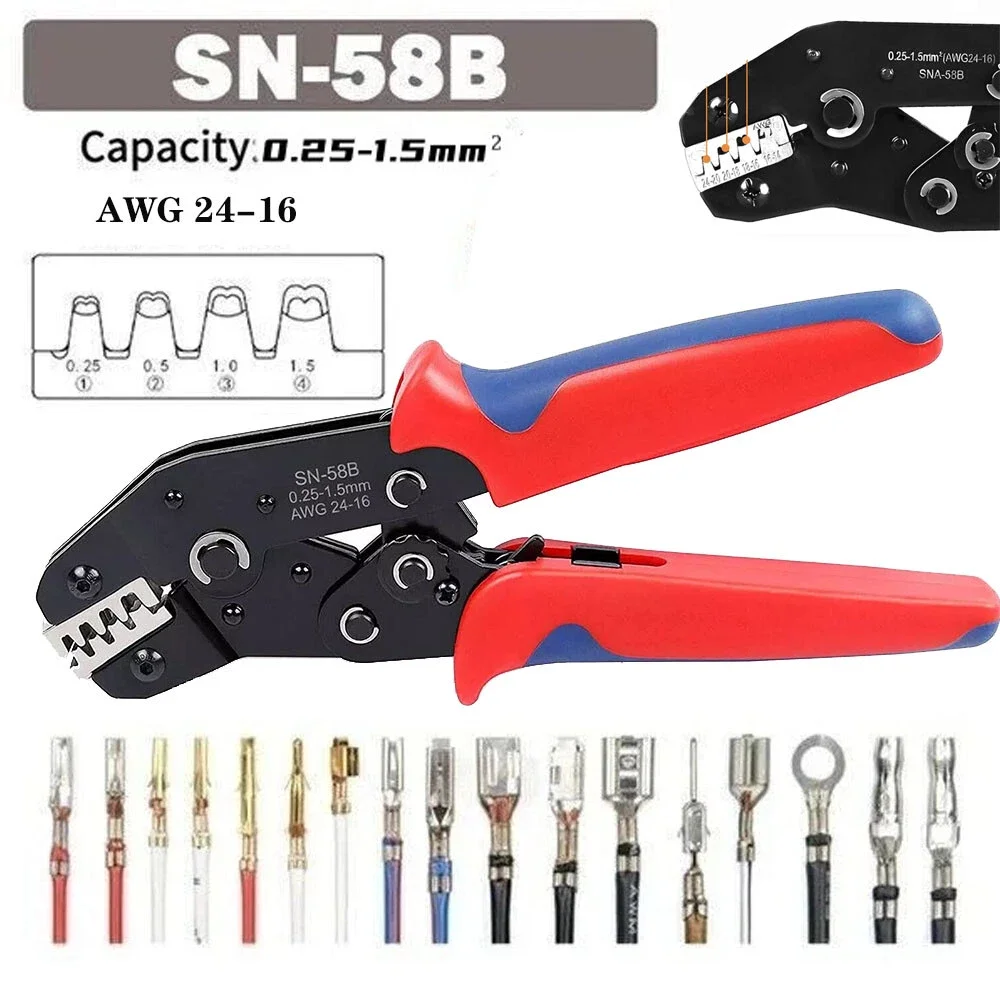 SN-58B pince à sertir professionnelle pince à sertir à cliquet outil de sertissage faisceau de câblage automobile pince à sertir 0.25-1.5mm2 AWG 24-16