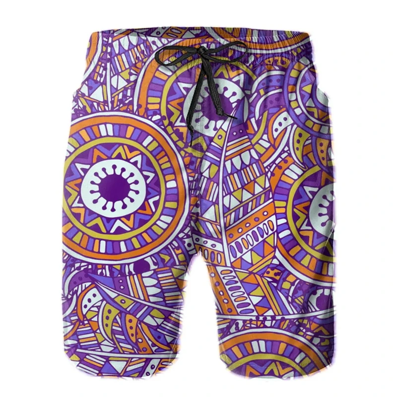 African Dashiki Pattern Mens Beach Shorts 3D Full Print Ethnic Style Hawaii Holiday Short Pants Swimtrunks Summer Floral Shorts