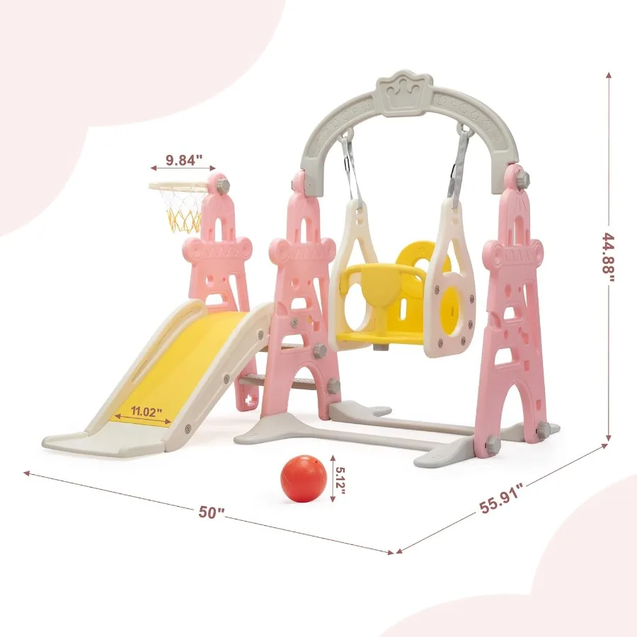Scivolo 3in1 per bambini Set di scivoli e altalene Parco giochi interno per scivoli esterni autoportanti con canestro da basket arrampicata esterna