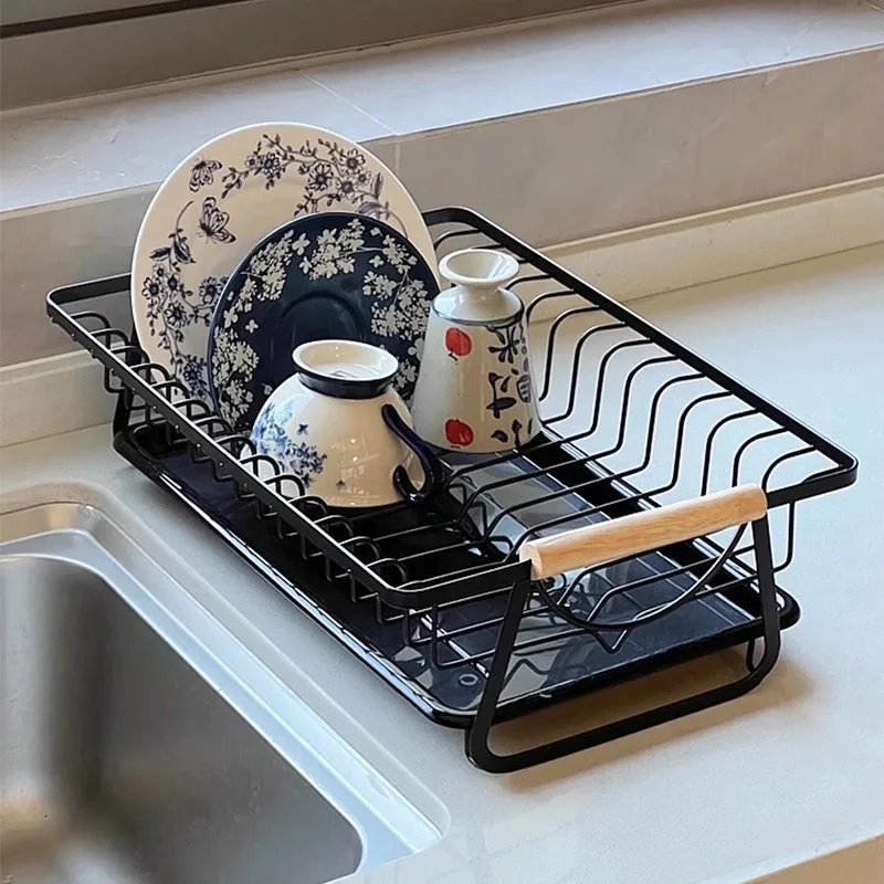 Kitchen Drain Rack Dish Rack Cutlery Shelf Multifunctional Cupboard Countertop Wrought Iron