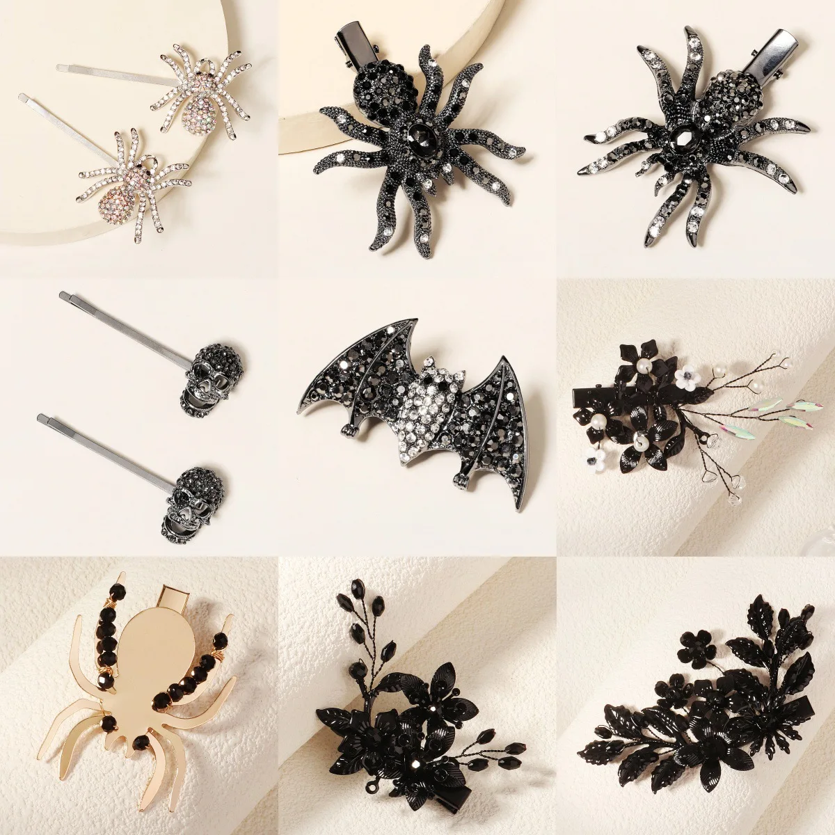 

Halloween Black Collection Spiders Bats Classic Hair Clip Dance Party Headwear Funny Pranking Skull Hair Pins Hair Accessories