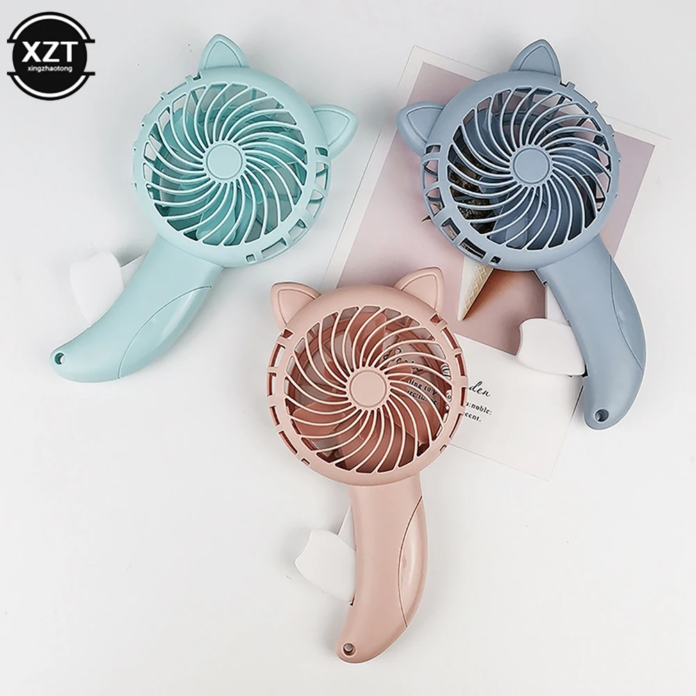 Hand Held Fan Mini Hand Held Small Pocket Fan Without Battery Household Cartoon Fan Cooling Cartoon Held Fan 3 Colors