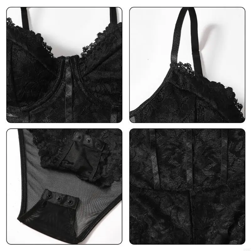 39BC Bequemer Spitzen-Dessous-Netz-Body mit Spitzendesigns, modische Spitzen-Strampleroberteile, geeignet für modische Frauen