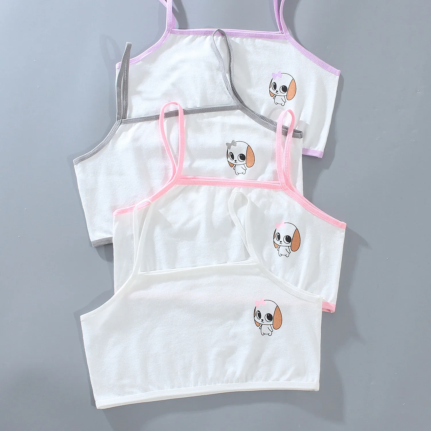 

4PCS Girls Thin Strap Cotton Student Girl Underwear Summer Vest-style Small Sling Bra 7-14 Years Training Bra