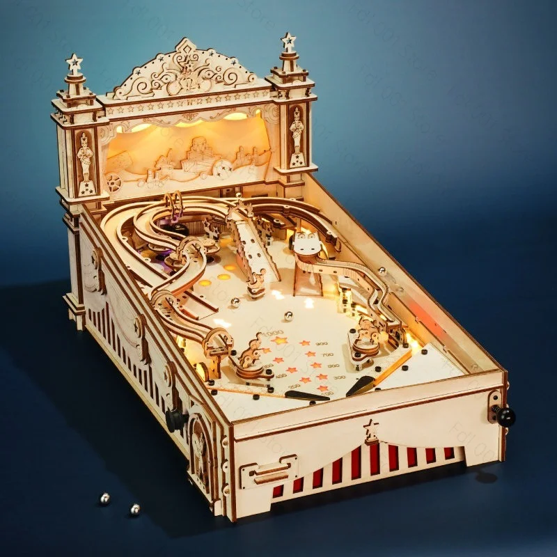 3D Pinball Machine Wooden Puzzle 482pcs Mechanical Model Kit for Adults Teens EG01