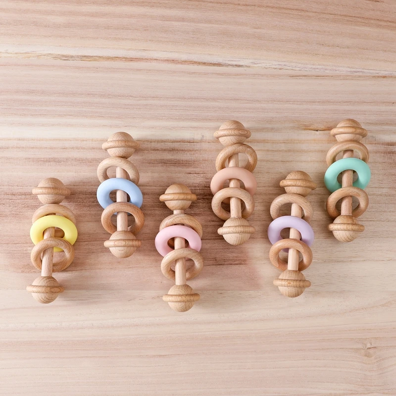 BPA-freie Babyspielzeuge Holzrasseln Silikon-Ringrasseln und Mobiles für Babys 0–12 Monate Sensorische Spielzeuge Holzbeißring Babygeschenke – Detail 10