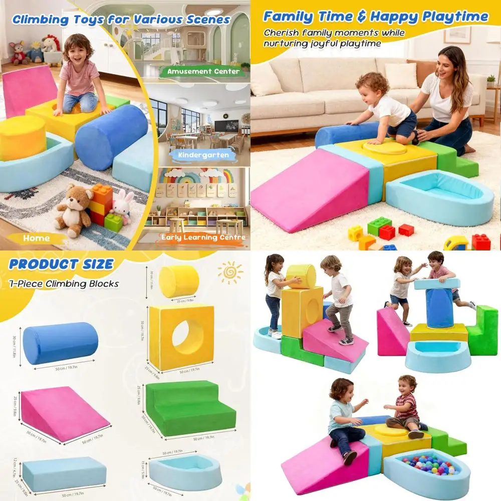 7-Piece Toddler Foam Block Set, Colorful Indoor Gym for Crawling, Climbing, Sliding, Ages 1-3