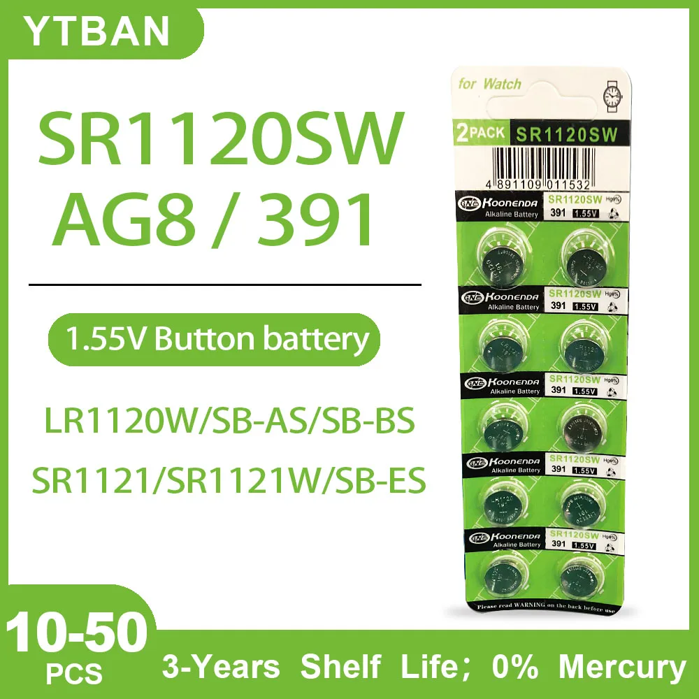 10-50PCS AG8 LR1120 391 SR1120 R1120W CX191 Button Batteries 1.55V G8A 191 391A SR1120SW Cell Coin Watch Toys Remote Battery