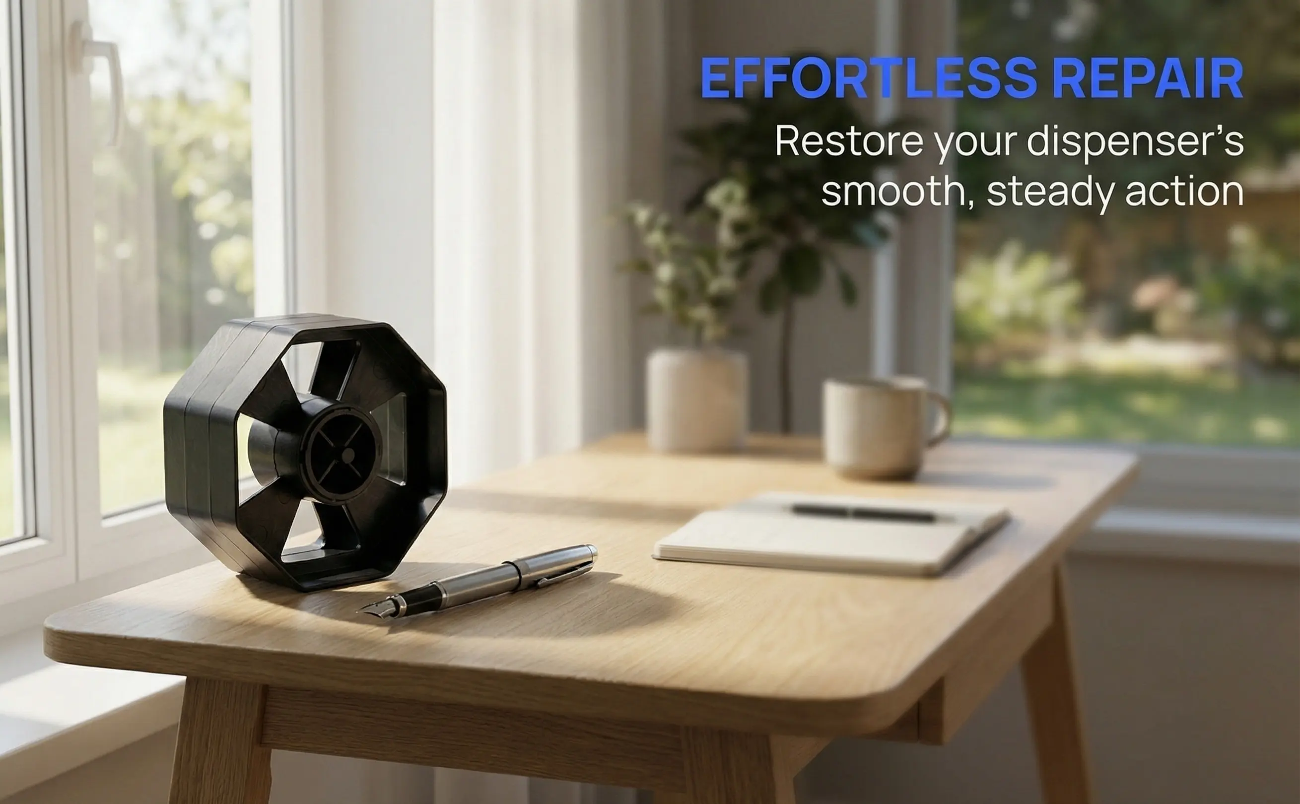 Black Replacement Tape Dispenser Wheel Rolling Core for Standard Desktop Tape Holder Easy Tool Free Install