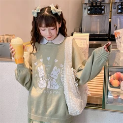 Soft cute and sweet rabbit pattern round neck pullover women's fall/winter 2022 Korean loose and versatile fashion sweater woman