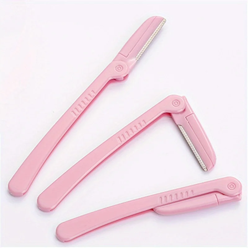 3Pcs Set Pink Facial Eyebrow Trimmer Armpit Hair Razor Stainless Steel Beauty Face Brow Shaper Shaver Makeup Tools