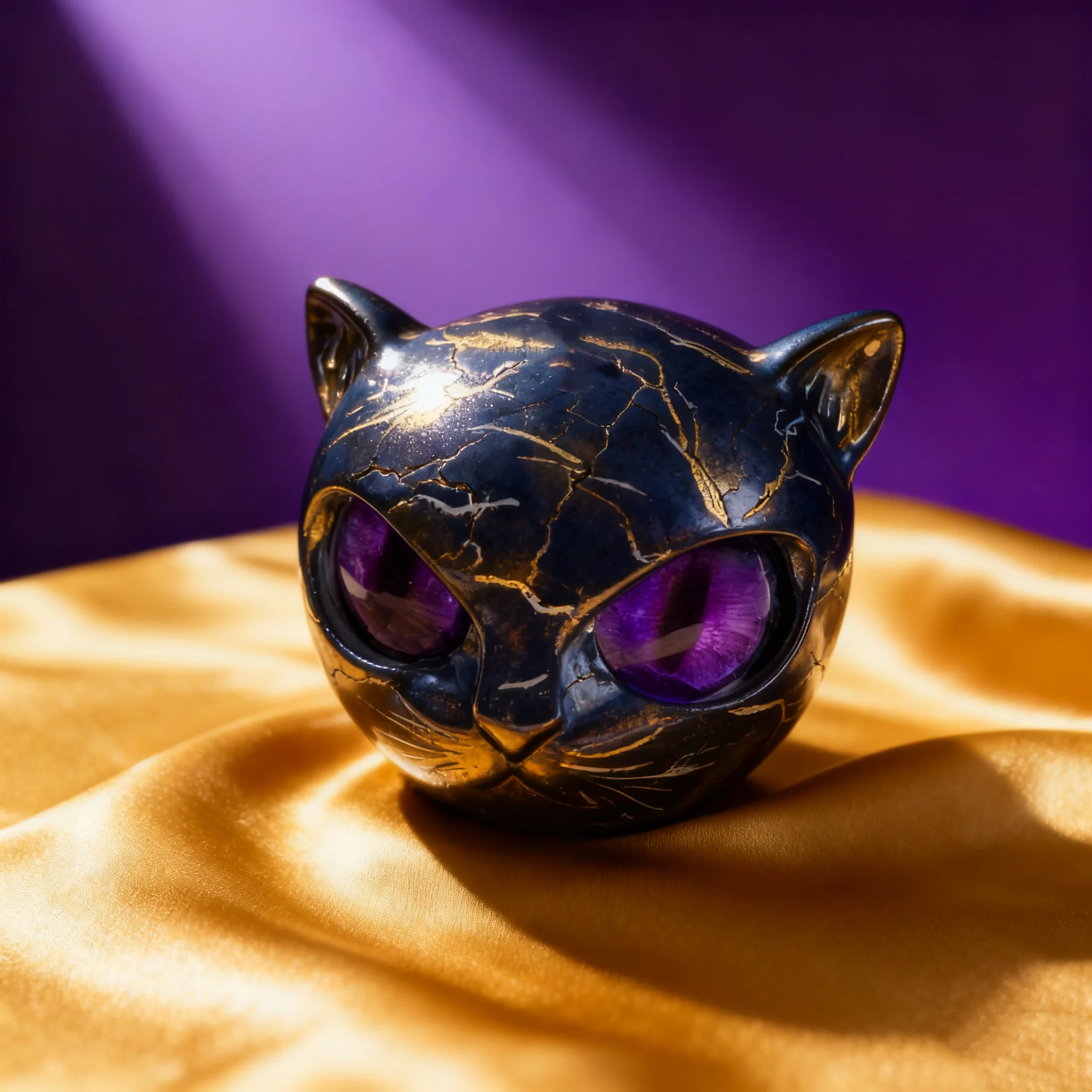 1Pcs Purple Luxurious Black Cat Stone Resin Sculpture, as Detailed and Durable as a Hand-Painted One, for Home/Office Decoration, Elegant Volcanic Rock Effect Statue, Perfect Gift for Cat Lovers, Birthday Present, Features Complex Marble-Patterned Eyes and Sharp Ears, No Electricity Required