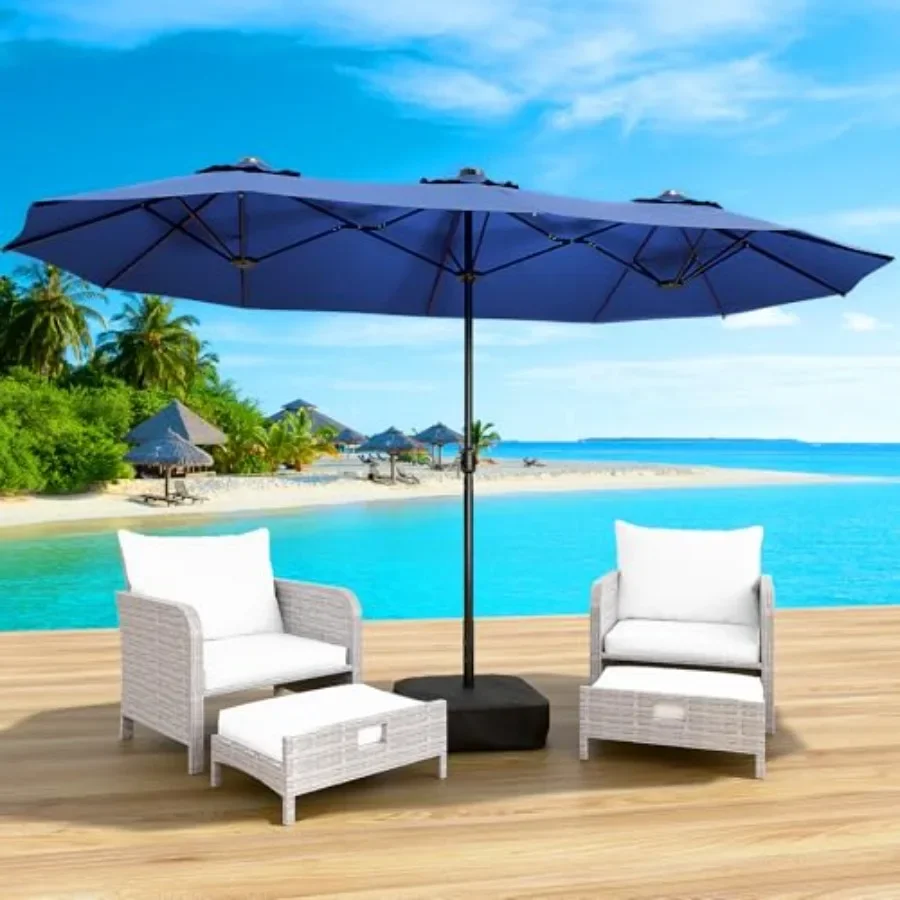 15Feet Double-Sided Patio Umbrella for Backyard Poolside Lawn Garden, Polyester Fabric, Blue, UV-Resistant Tilt Function