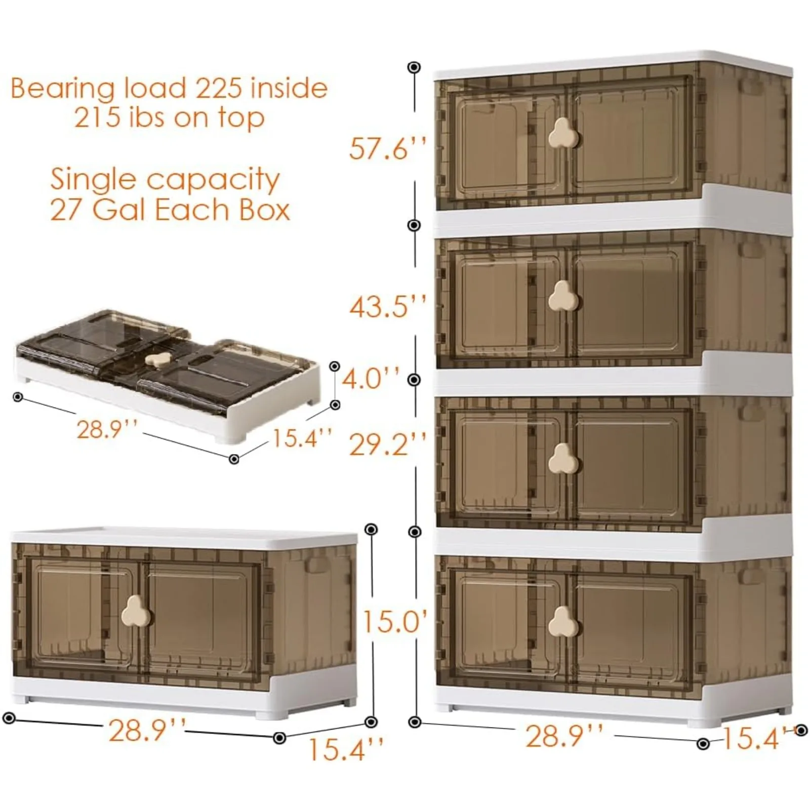 Extra Large Storage Bins with Lids,433 Qt Closet Organizers and Stackable Plastic Collapsible Cabinet 28.9x15.4x15.1 x 4-Pack