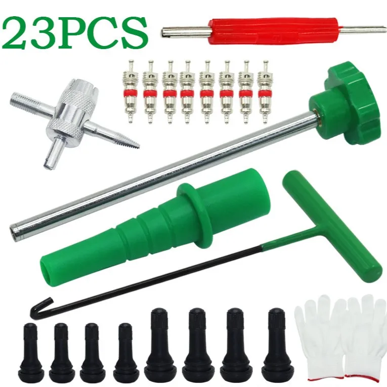 Comprehensive Tire Repair Valve Stem Kit with Multi Function Tools Copper T Hook and Valve Core Puller for Car Tire Maintenance