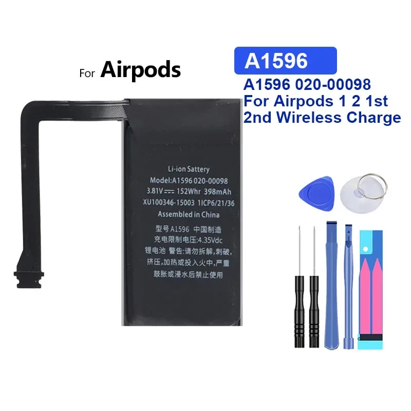 398mAh Battery A1596 020-00098 For Airpods 1 2 1st 2nd Wireless Earphone and Charge Box Big Power Bateria