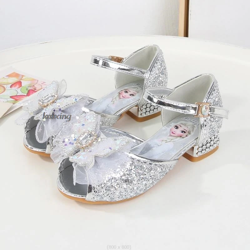 Frozen Elsa Kid Pink sandali con tacco alto bambini nuove scarpe Princess Dress Slipper Girls Love Single Pearl Dance Shoes