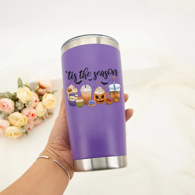 8pcs Halloween Sublimation UV DTF Cup Stickers, Waterproof Sticker Pack for Decorating Mugs, Cups,DIY Art Supplies