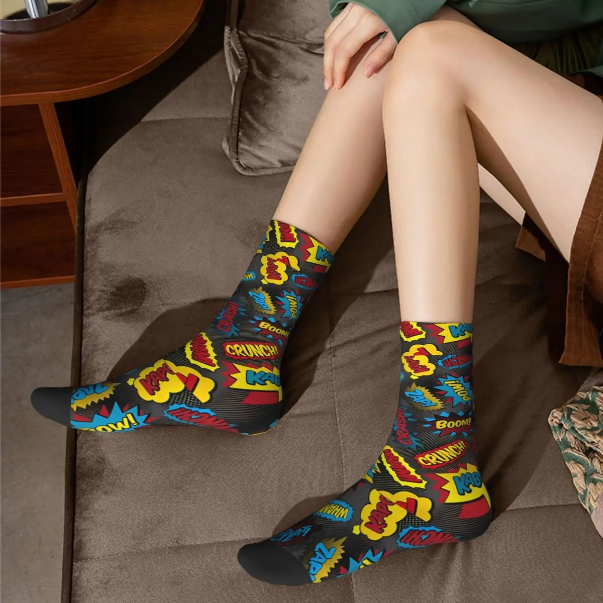 3D Print Superhero Comic Book Socks para meninos e meninas, Mid-Calf Sock, Super Words, Boom