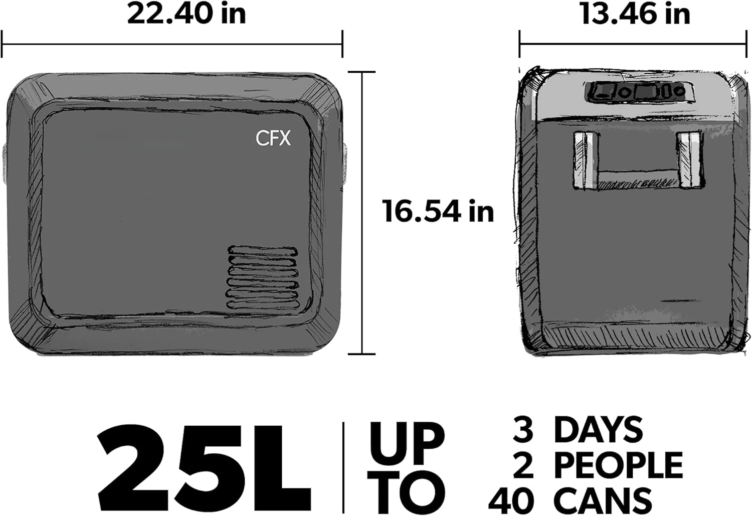 CFX3 25-Liter Portable Refrigerator and Freezer, Powered by AC/DC or Solar