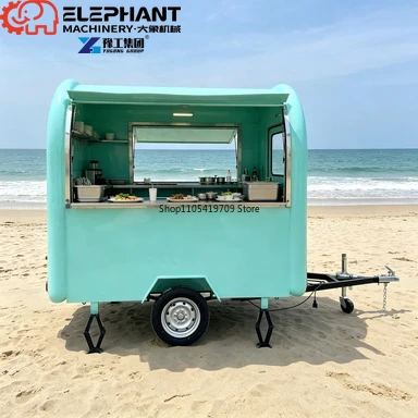 Curved Round Food Truck Trailer, Multifunctional Mobile Snack Bar With Full Kitchen