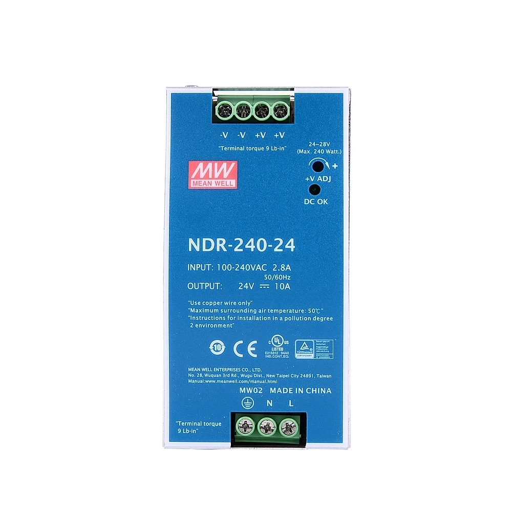 Imagem -02 - Mean Well Industrial Din Rail Montado 240w Slim Saída Única Fonte de Alimentação 24v10a 48v5a Ndr240-24 Ndr-24048