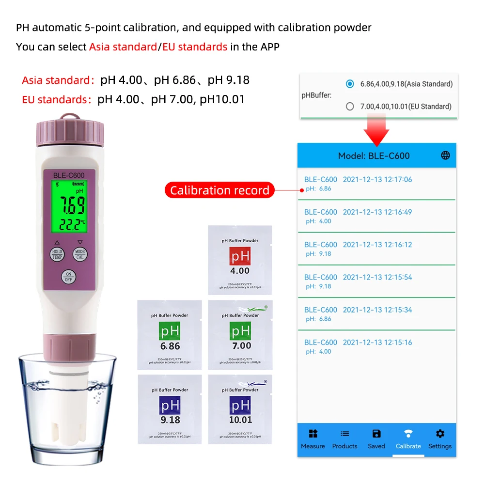 Digital Bluetooth APP Smart Controller Tester Analyzer ORP/EC/Salinity/S. G/Temp/PH/TDS Meter for Aquarium Pool Laboratorie