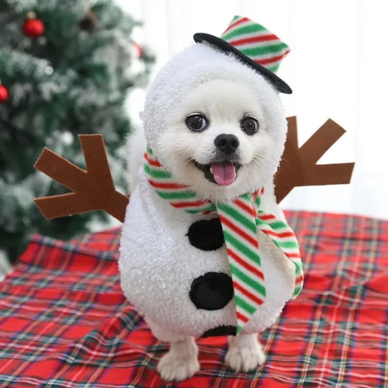 Christmas Snowman Dog Clothes Funny Standing Snowman Costumes Party Clothes Warm Cat Soft Jacket Hoodie Outfit Party Clothing