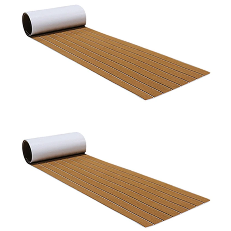 

2Pcs 6MM Self Adhesive EVA Foam Teak Sheet Marine Boat Yacht Synthetic Decking Foam Floor Mat Flooring Brown 240X45cm