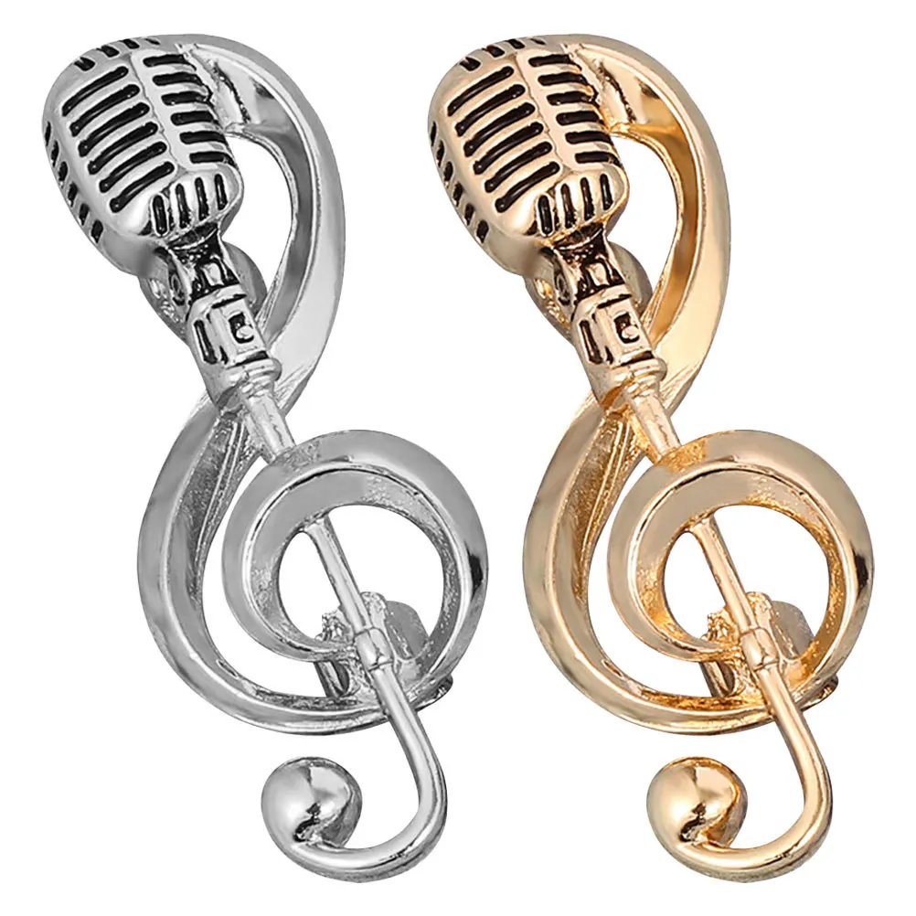 2Pcs Microphone Brooch Pin Elegant Vintage Music Theme Zinc Alloy Brooch for Women Men Jacket Blouse Hat Clothing Accessory