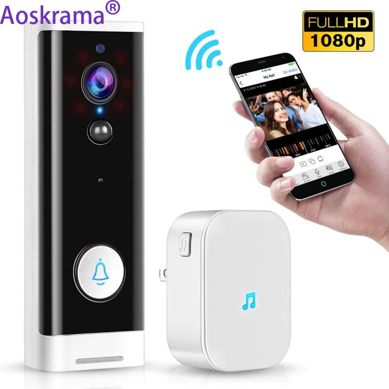 AosJews-Sonnette vidéo sans fil Tuya, batterie 1080P HD, WiFi intelligent, moniteur de sécurité PIR, vision nocturne, interphone, sonnette de porte,