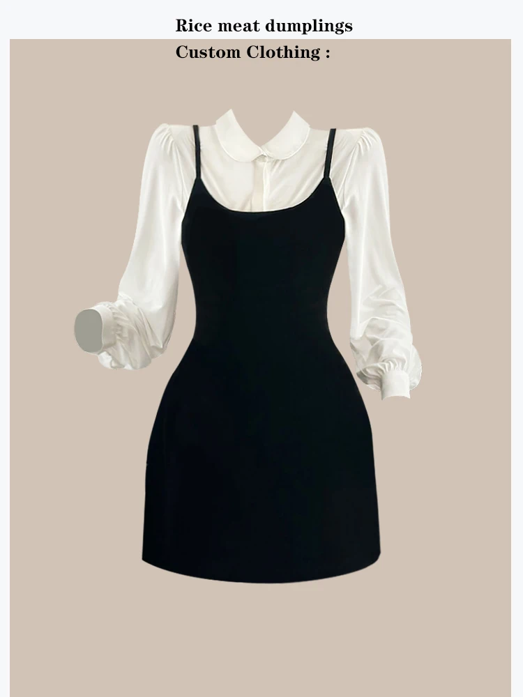 

Elegant Winter Fashion Set Inner Shirt Long Sleeve DressChic Style High Waist Zipper Closure Slim Fit Women's Ensemble