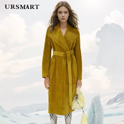 Stylish Women’s Sheepskin Suede Trench Coat 2025 Spring and Autumn Waist-cinching Fashion leather jacket