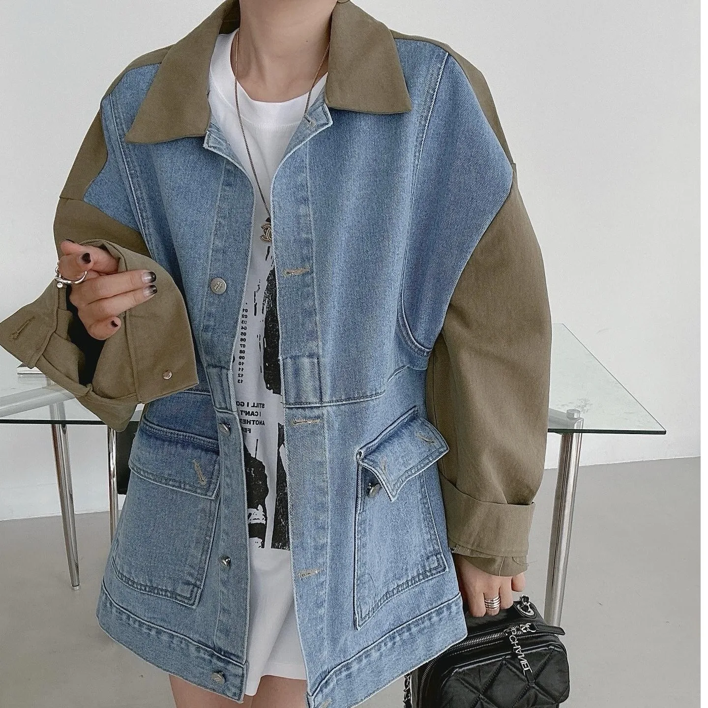 

Корейская универсальная цветная джинсовая куртка свободного покроя Long Sve, универсальная верхняя одежда для мужчин и женщин