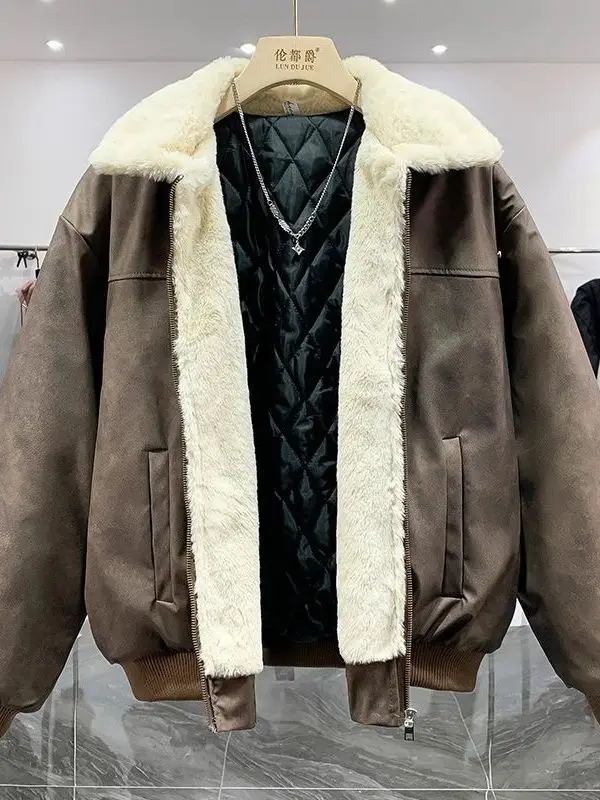 

Ретро-куртка из овечьего вельвета, утепленная, теплая, хлопковая, в американском стиле, с воротником-стойкой, зимняя верхняя одежда, приталенный крой, хлопок