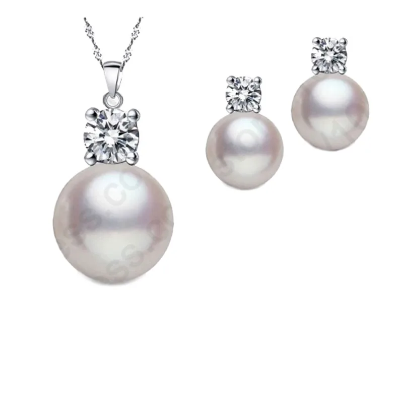 Wholesale Price Top Quality Wedding Jewelry Set Water Pearl Earrings Necklace 925 Sterling Silver Needle Pendant Necklace